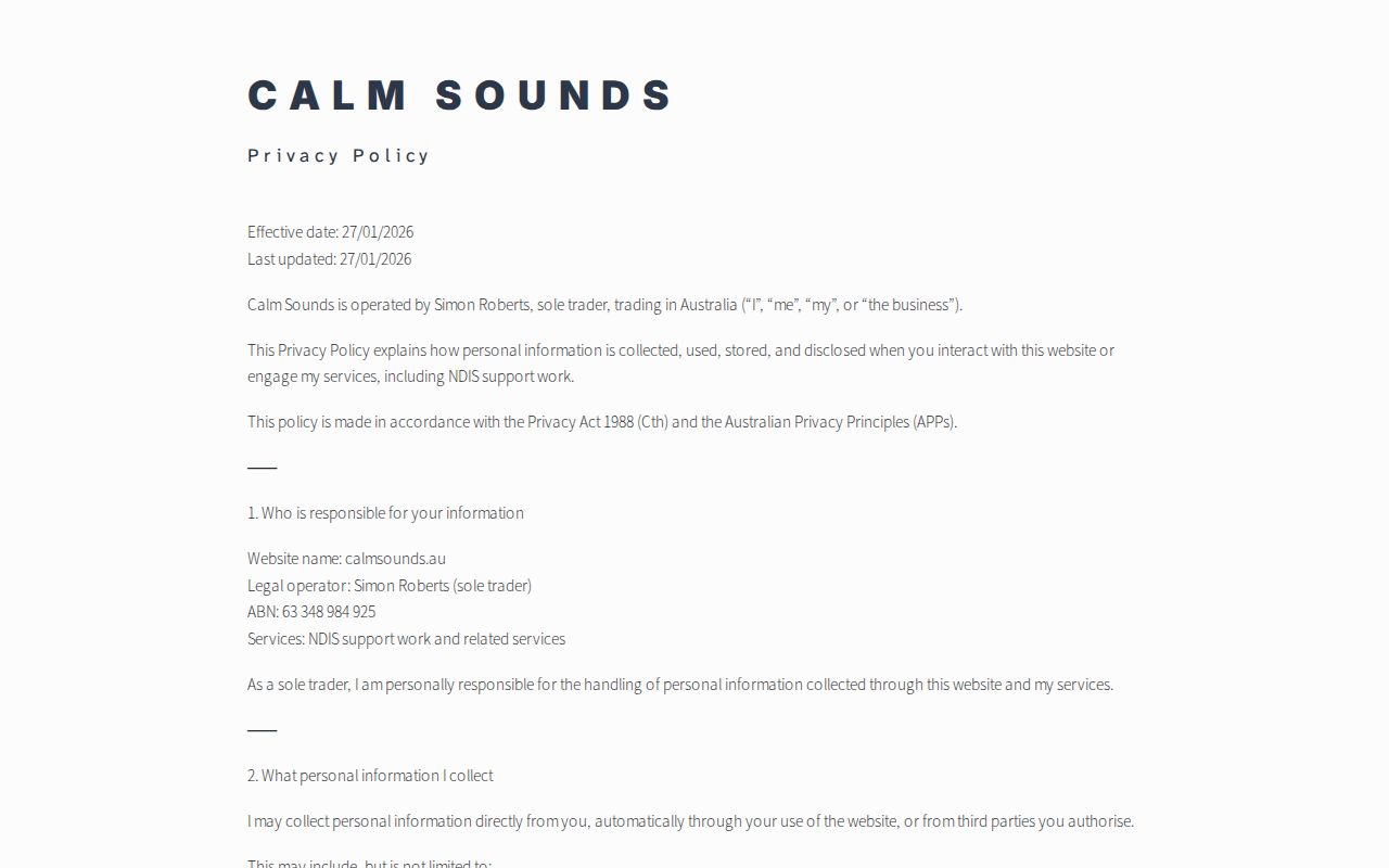 Privacy Policy | Calm Sounds